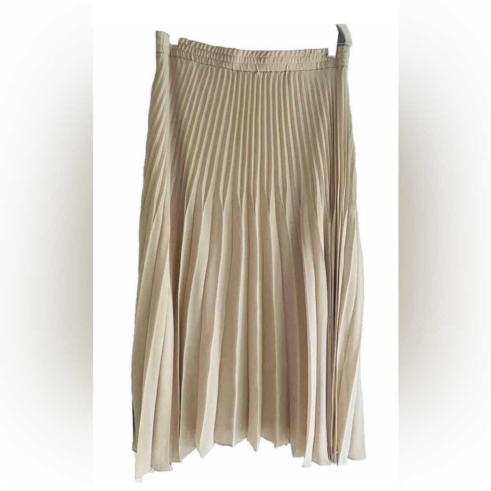 Max Studio Neutral Beige Pleated Midi Skirt